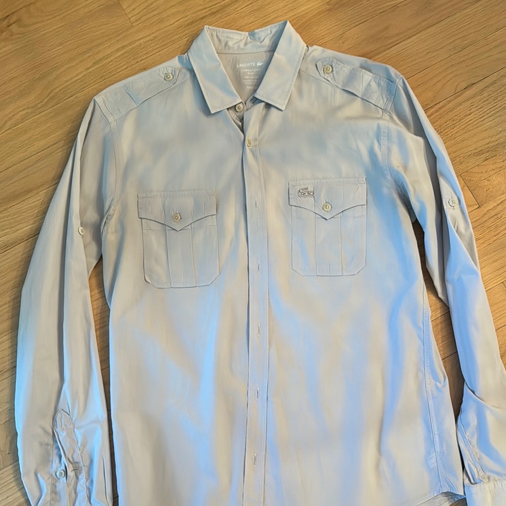 Men's Lacoste Light Blue/Grey Garment Dyed Shirt